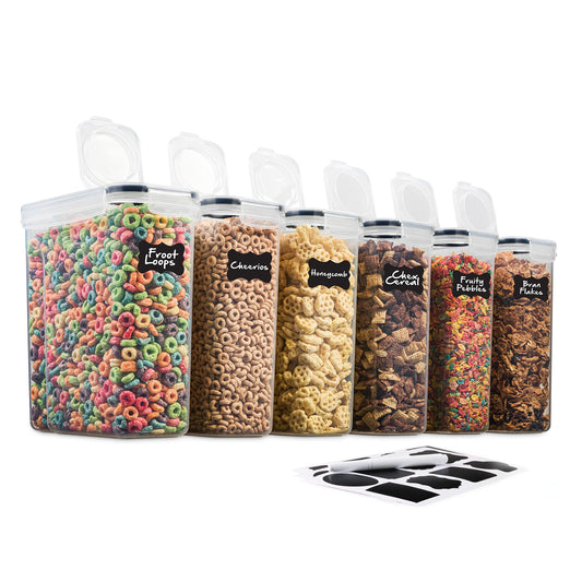 6 Pack Airtight Cereal & Dry Pet Food Storage Container - BPA Free Plastic